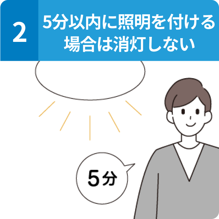 1: 5分以内に照明を付ける場合は消灯しない